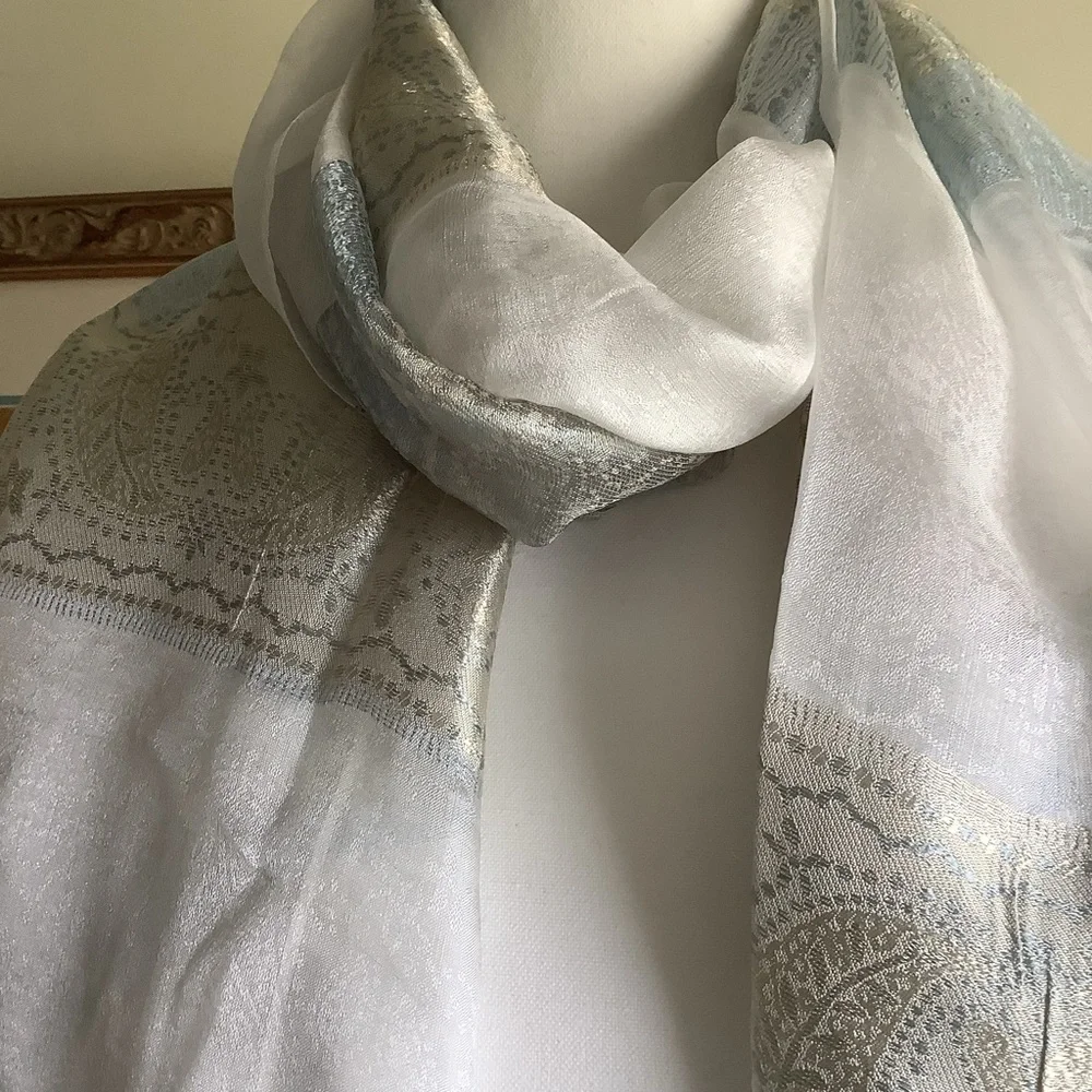 Sheer Silk Striped Rectangular Scarf